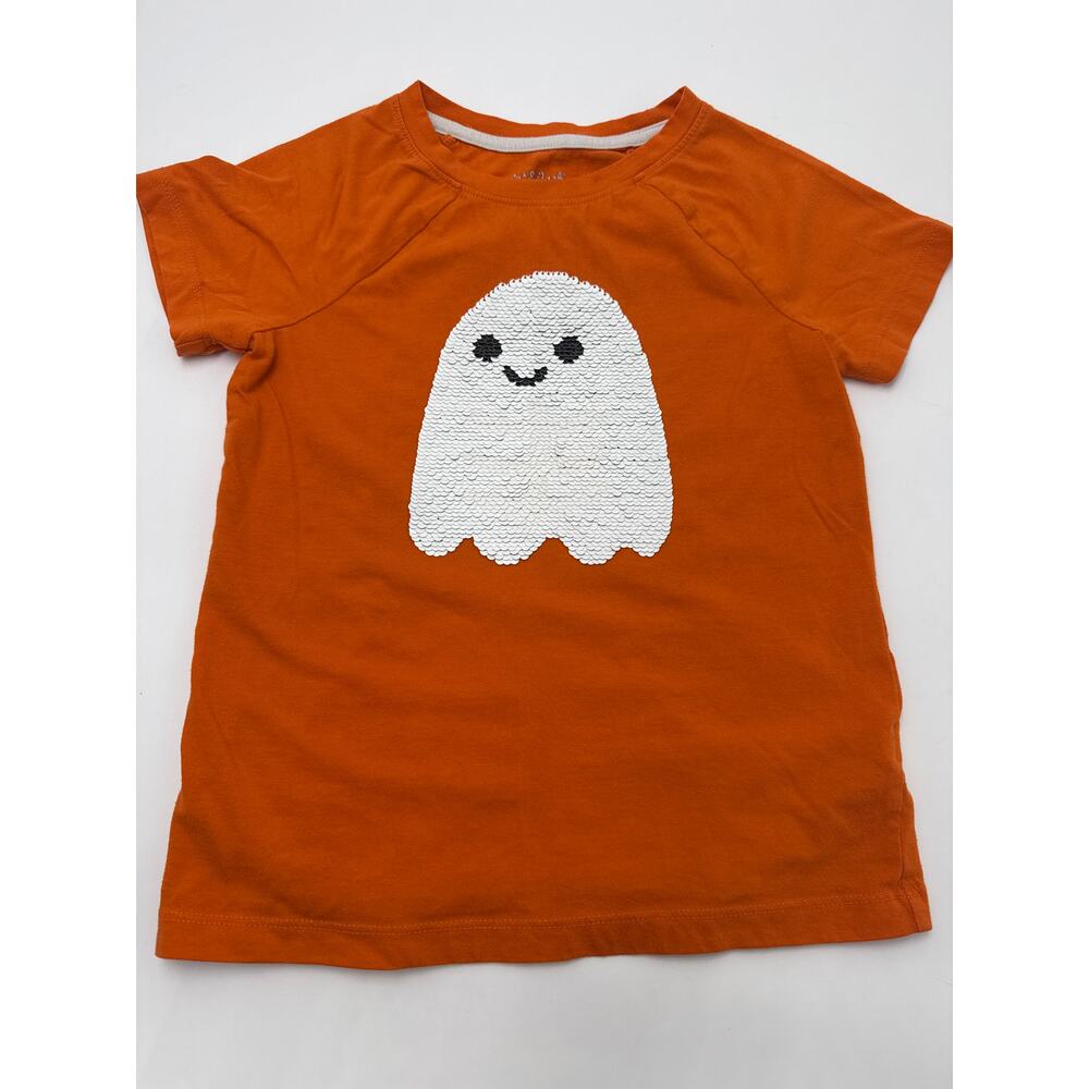 Cat & Jack Girls Halloween Ghost Shirt Orange Sequin Flip Tee 6X